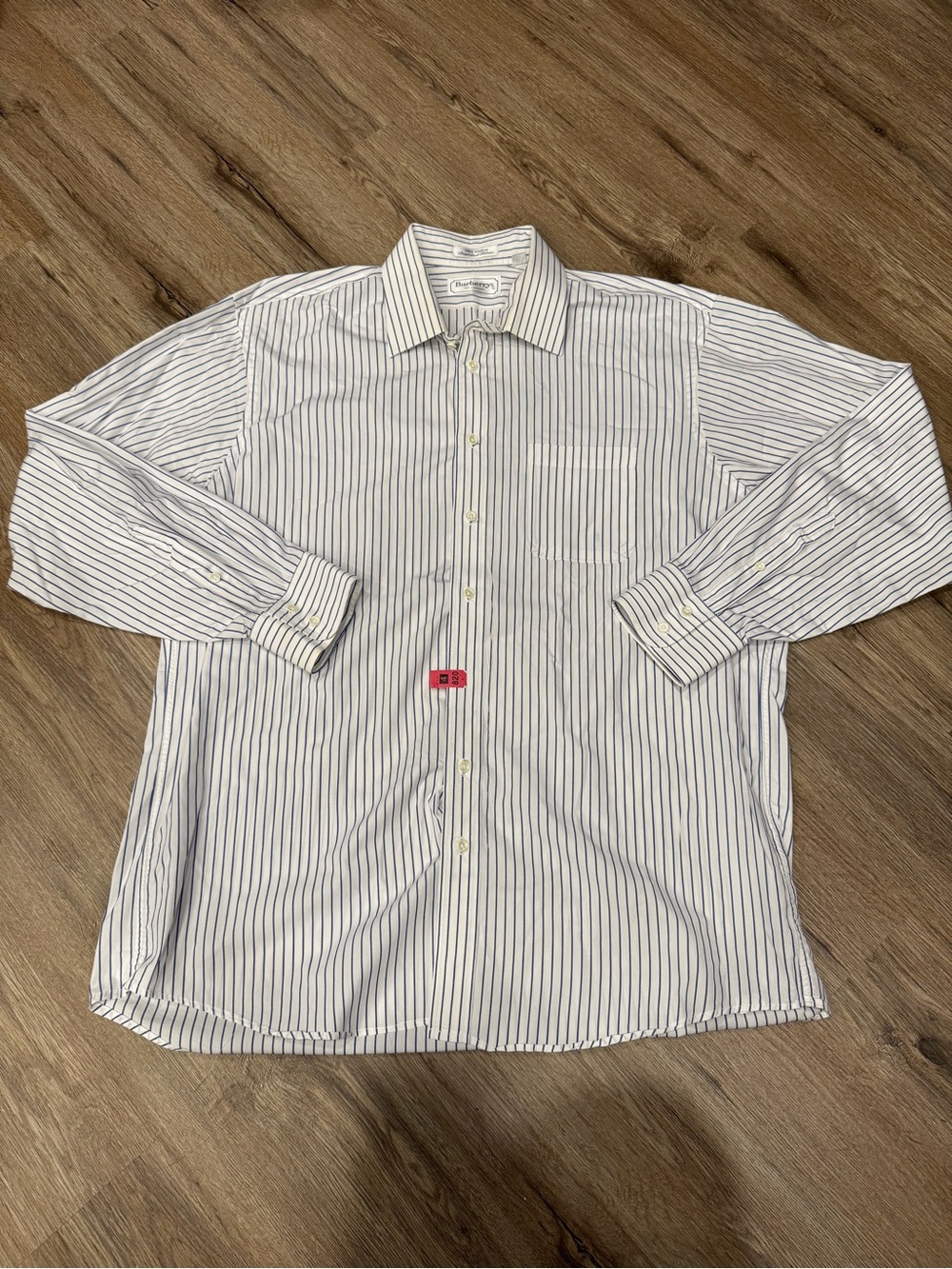 Burberry White Button-Up Shirt with Navy Stripes